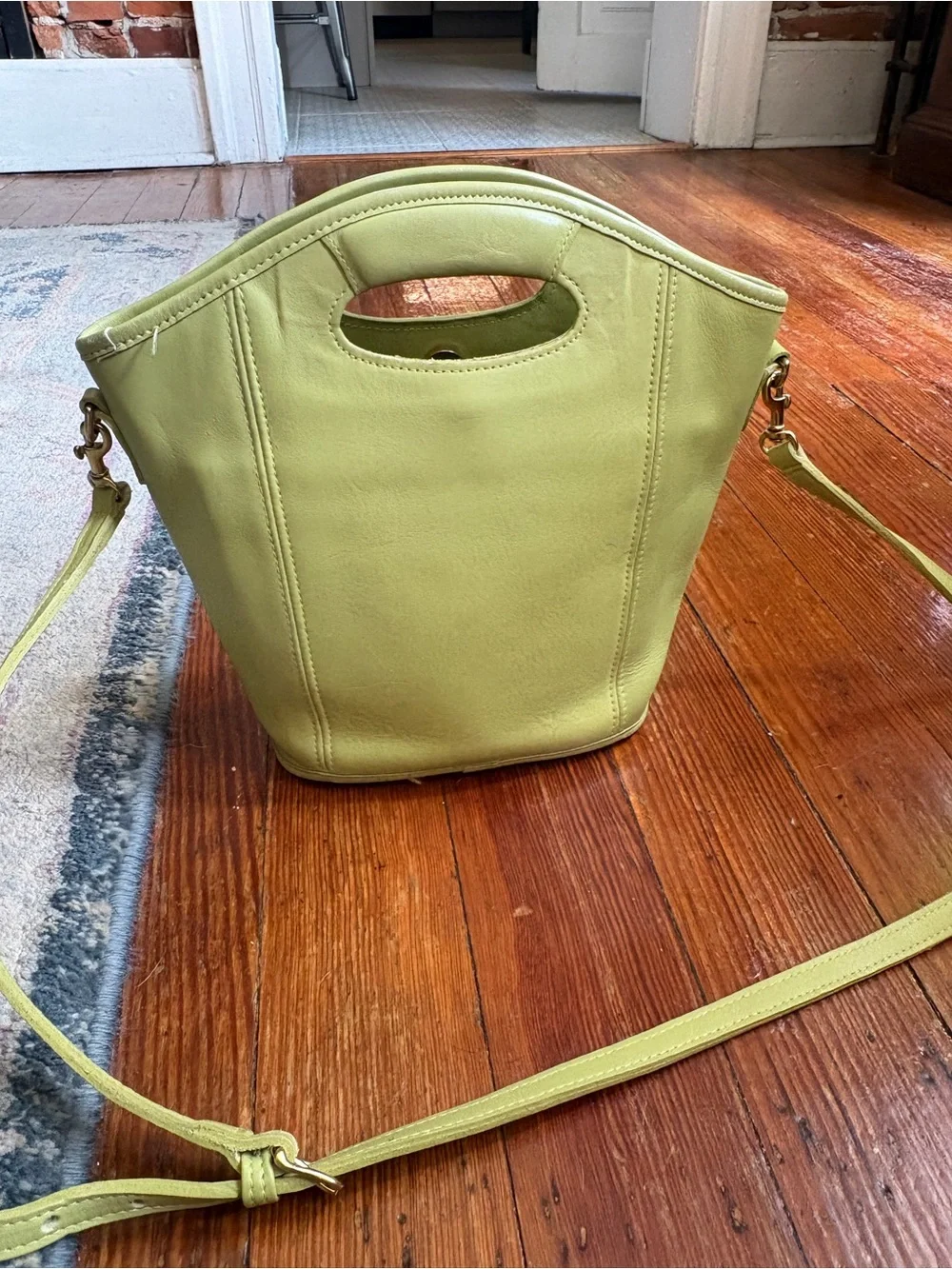 Coach Lime Green Leather Shoulder Bucket Bag with Top Handle
